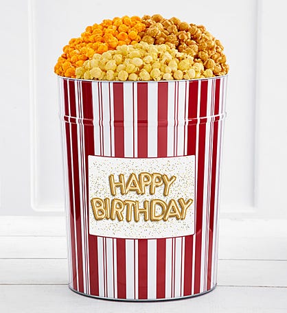 Tins With Pop® 4 Gallon Happy Birthday Gold Balloons